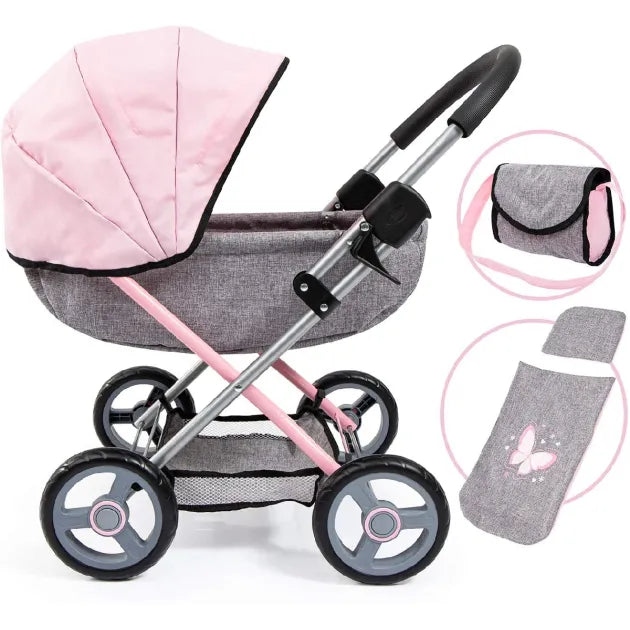 Bayer Cosy Doll's Pram - Butterfly (Pink and Grey)