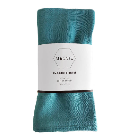 MACCIE teal blue baby bamboo muslin swaddle