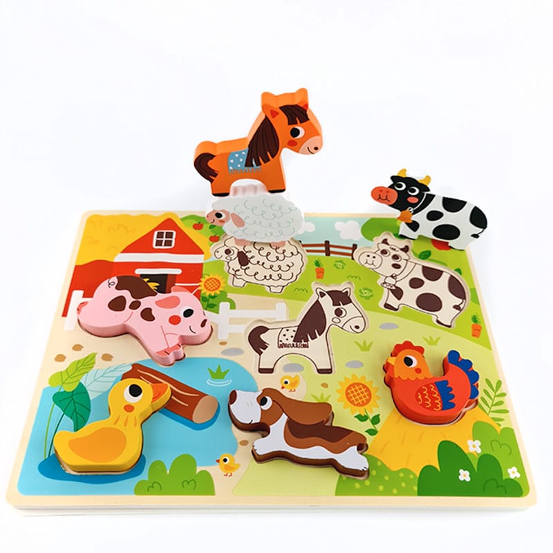 Tooky Toy Wooden Chunky Puzzle- Farm – Kleine Muis