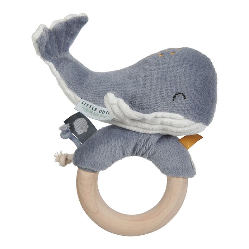 Little Dutch Wooden Ring Rattle Whale - Blue