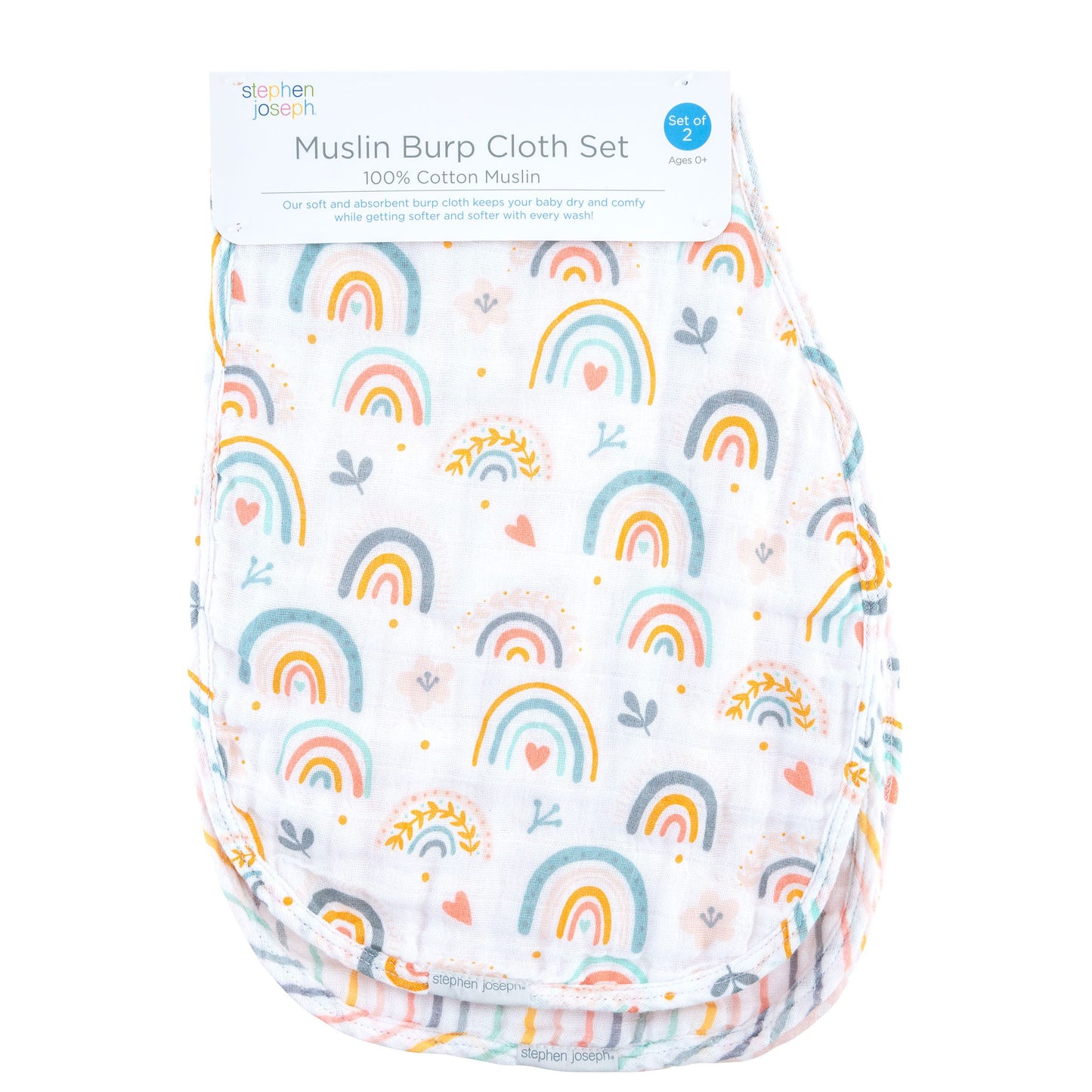 Stephen Joseph Muslin Burp Cloth Set of 2- Rainbow